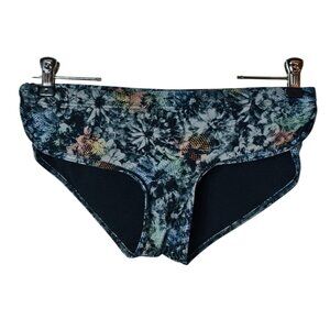 TYR Womens Swim Bottoms S Black Hipsters Drawstring Hipkini Floral Print 4/6